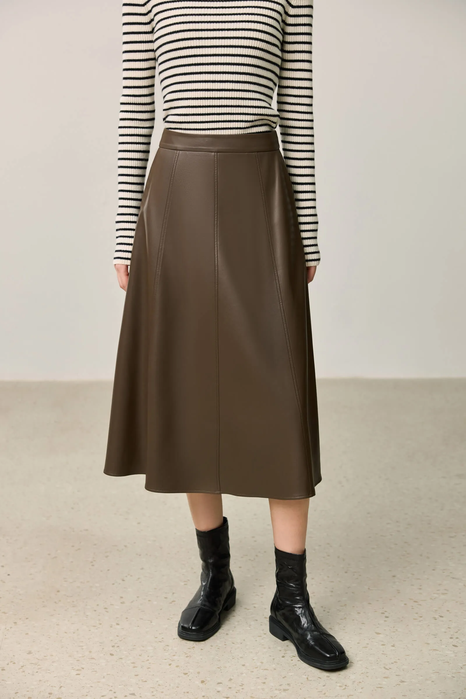 LILY Vintage Minimalist Draped Leather Skirt