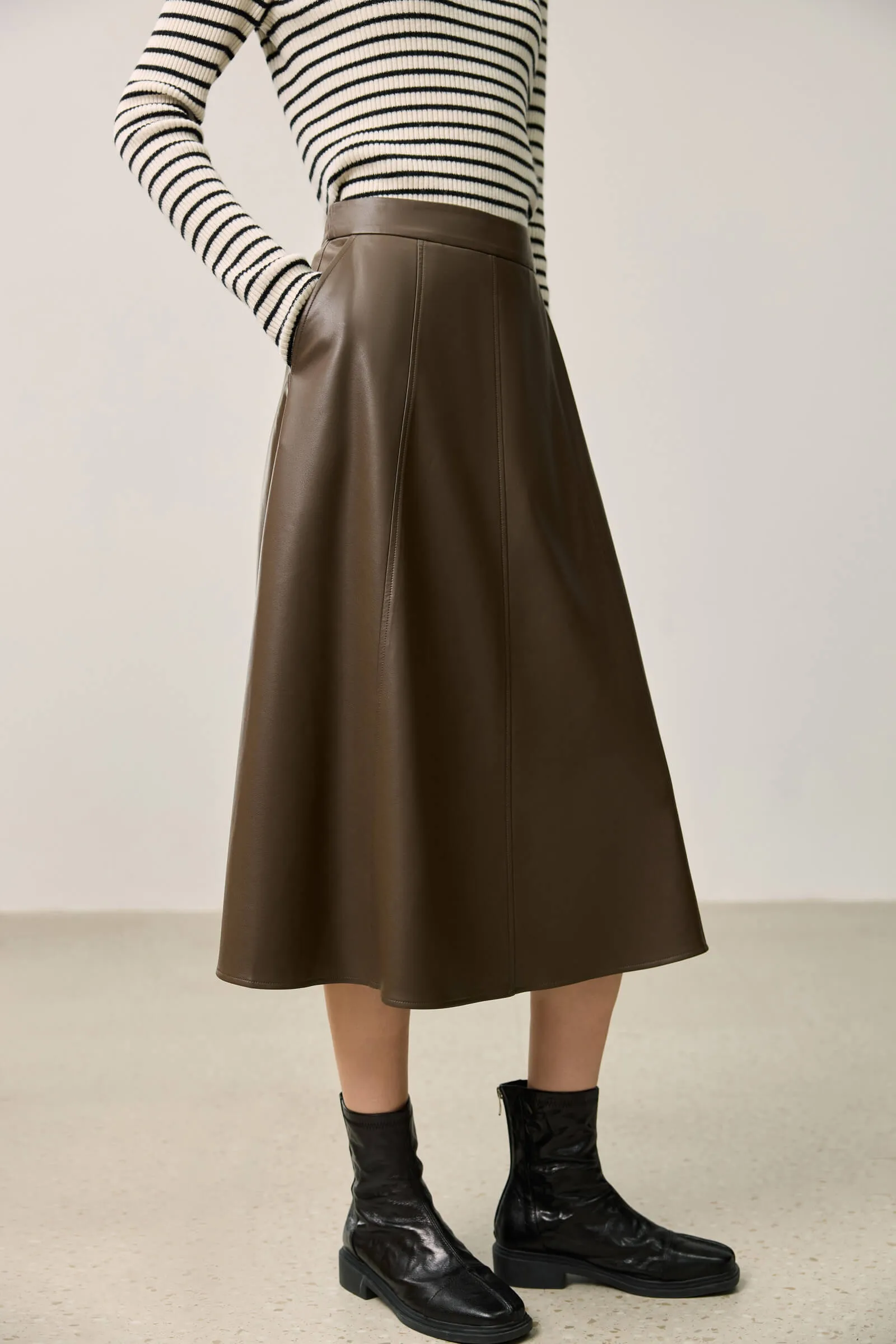 LILY Vintage Minimalist Draped Leather Skirt