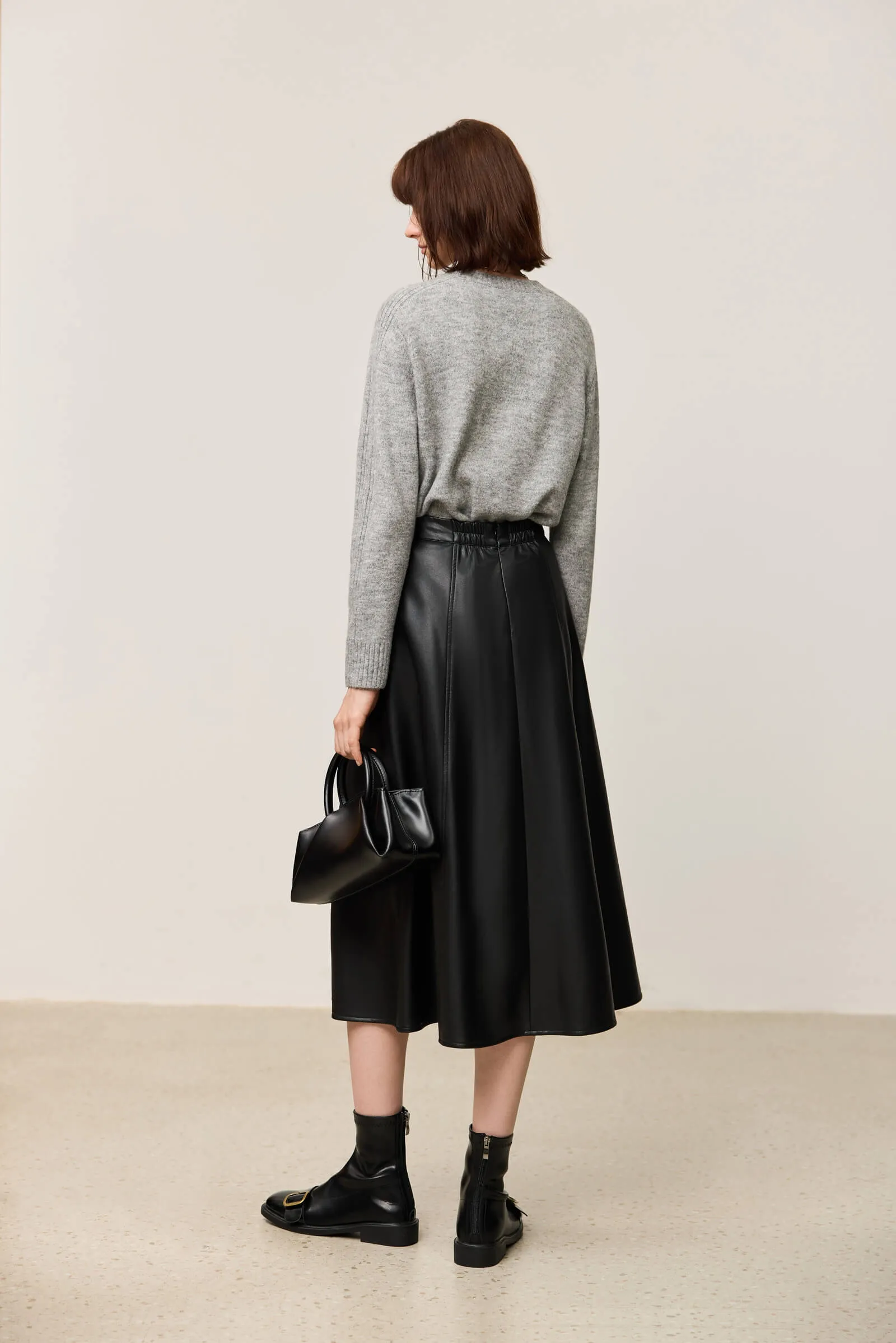 LILY Vintage Minimalist Draped Leather Skirt