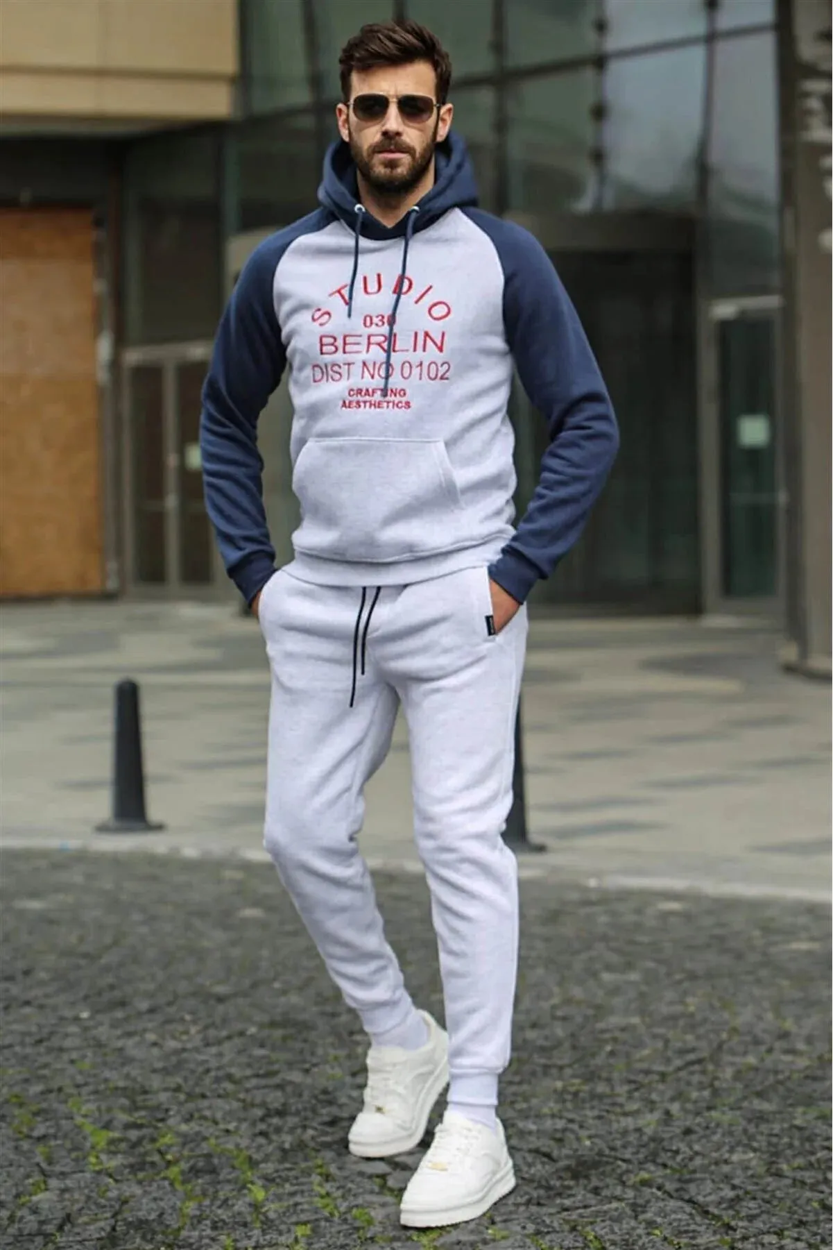 Madmext Men's Karmelange Rose Gold Embroidered Sweatshirt Jogger Tracksuit