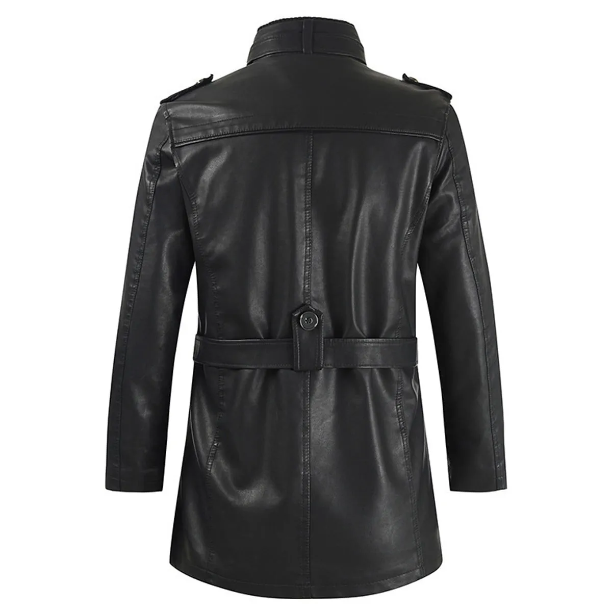 Men's Black Genuine Sheepskin Stand Collar Motorcycle Biker Warm Casual Leather Coat Jacket