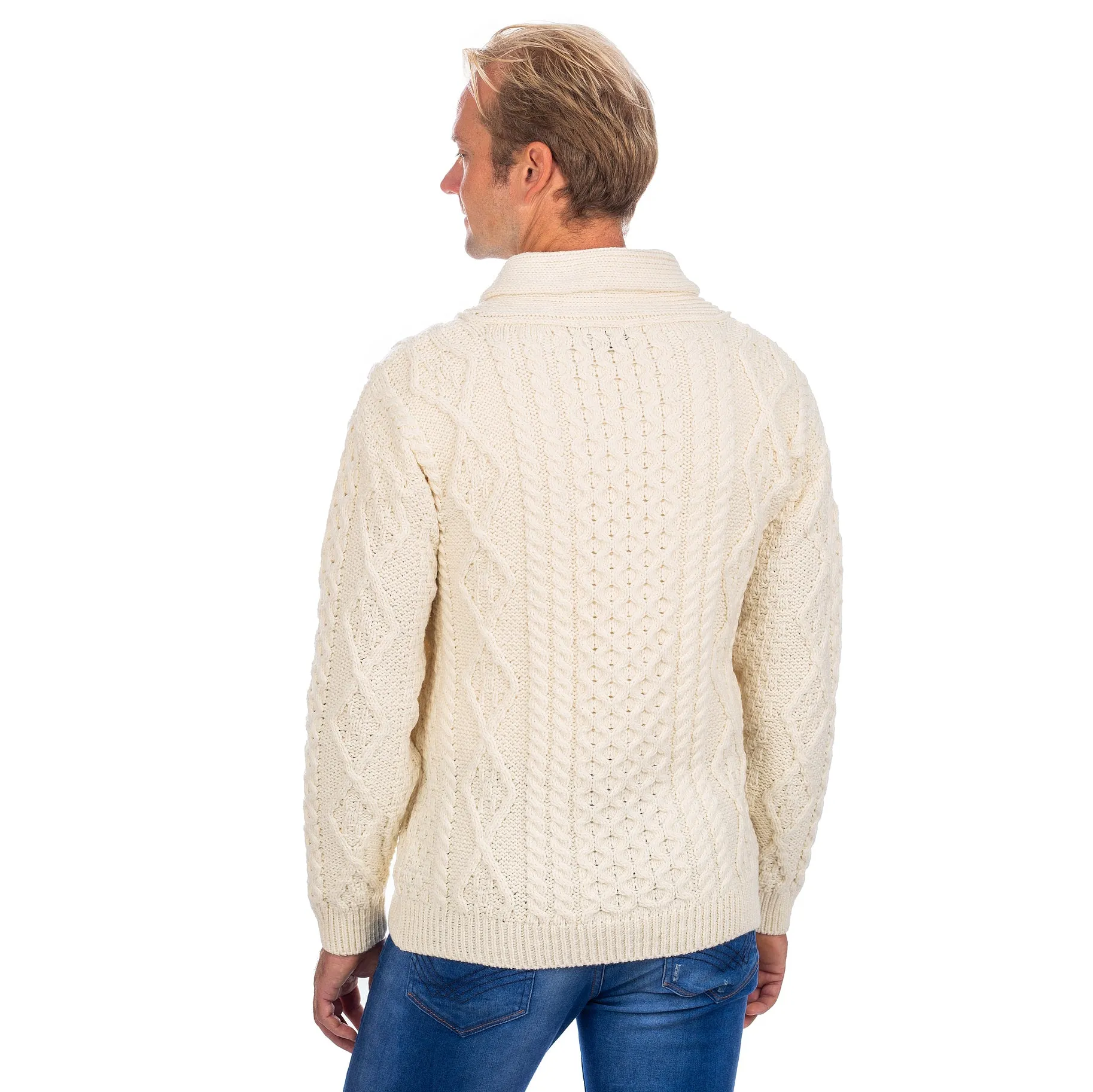 Men's Button Shawl Neck Fisherman Irish Sweater