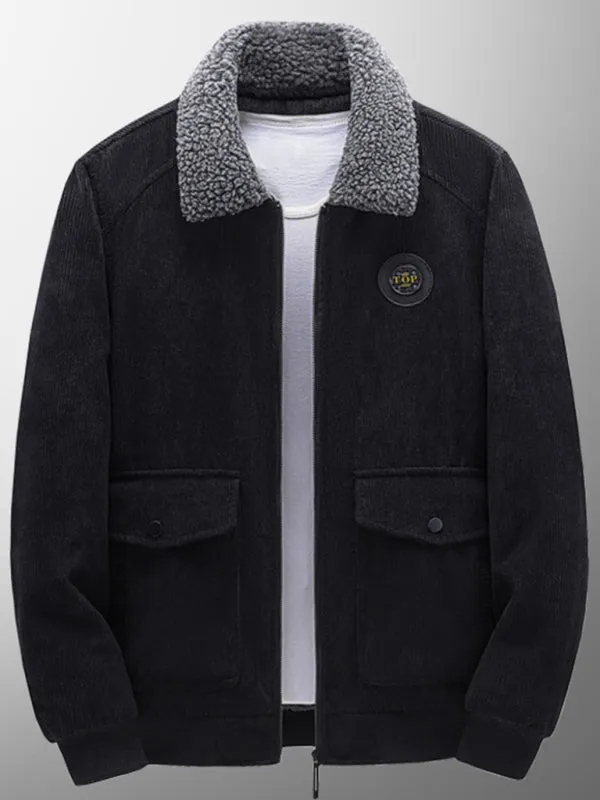 Men's lambswool lapel warm corduroy jacket