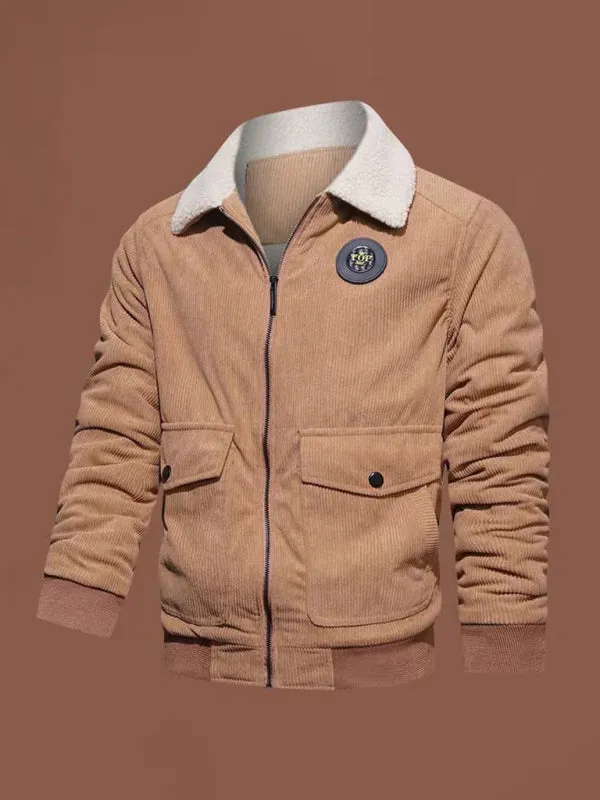 Men's lambswool lapel warm corduroy jacket