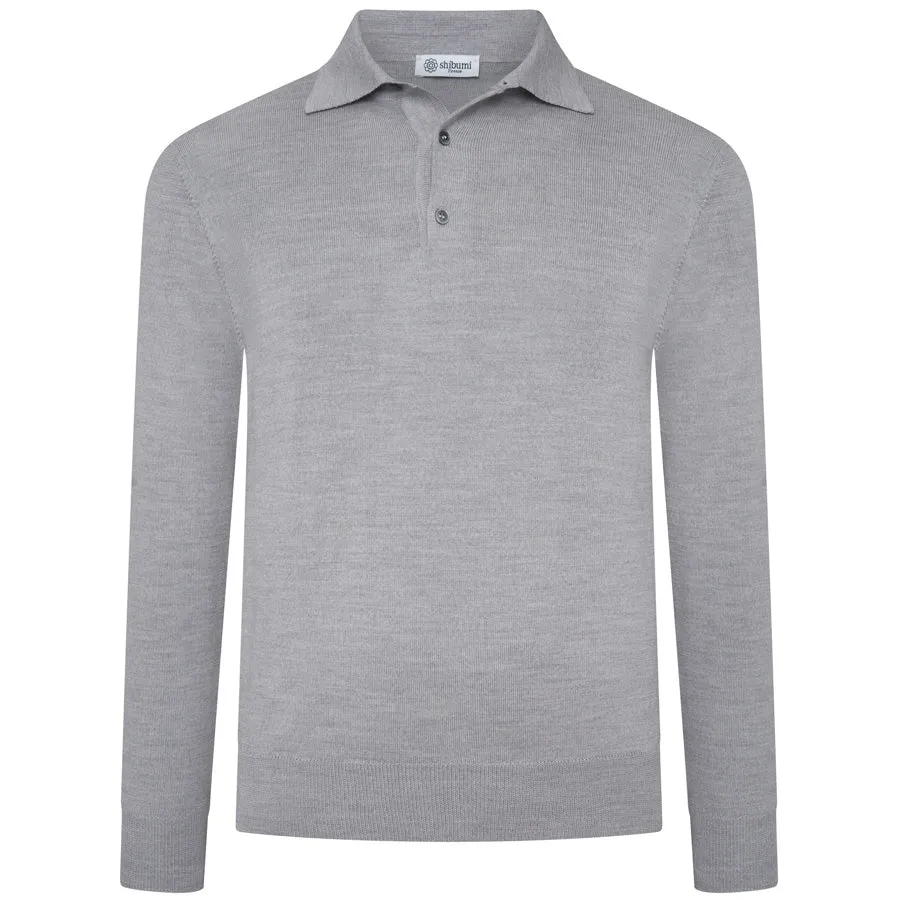 Merino Wool Knitted Polo - Light Grey