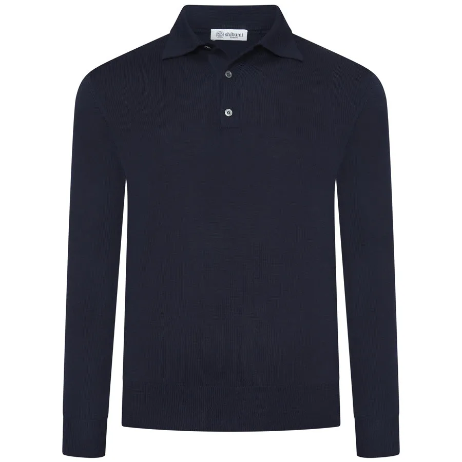 Merino Wool Knitted Polo - Navy