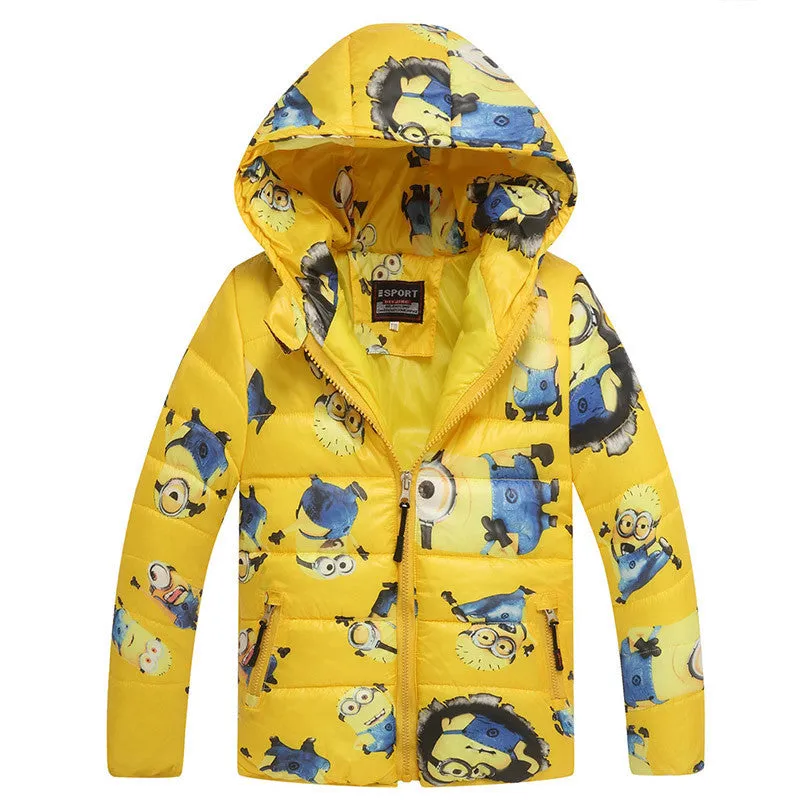 Minion Boy Coats Hooded High Quality Character Winter Boy Kids Jackets Coat Long Sleeve Wadded Children Clothing Outwear