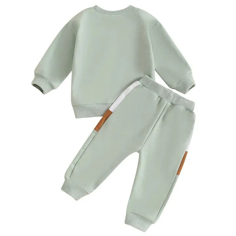 Newborn Baby Boy Pant Sets Fall Clothes Contrast Colors Long Sleeve Sweatshirt and Elastic Pants 2 Piece Track Suit Outfits