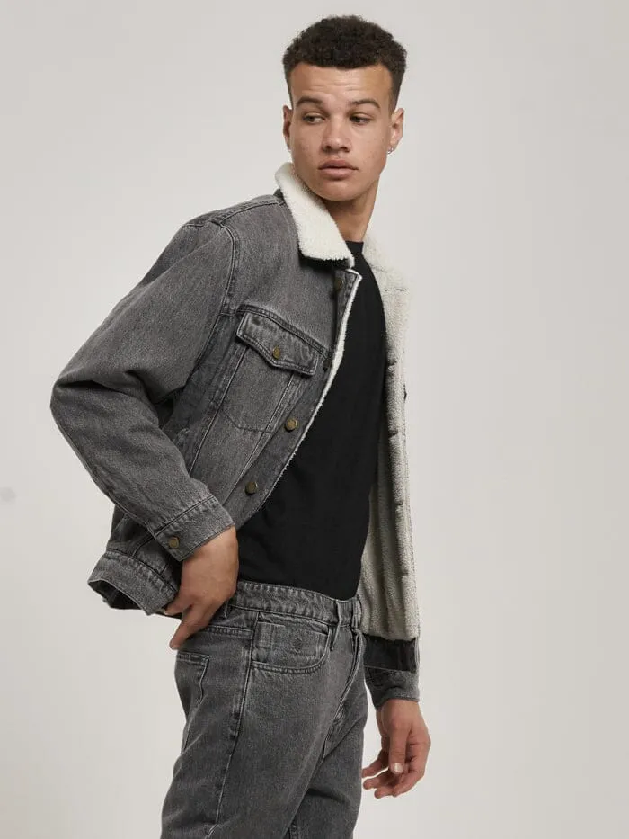 Oversized Sherpa Wanderer Denim Jacket - Asphalt Grey