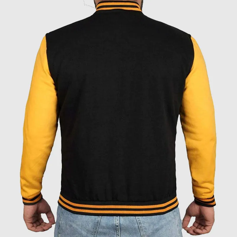 Purchase Best Sale Black and Yellow Varsity Jacket For Mens