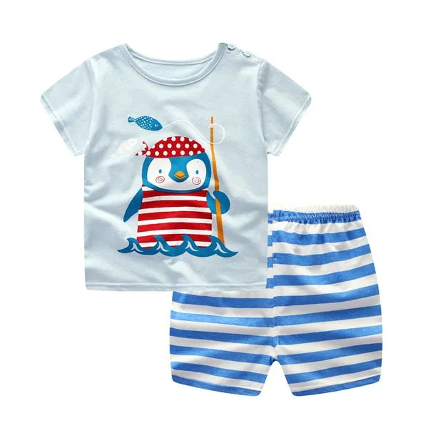 Striped Baby Boy Clothes Summer Newborn Baby Boy Clothes Set 2pcs Cotton Baby Girl Clothing Suit Shirt Pants Infant Clothes Set