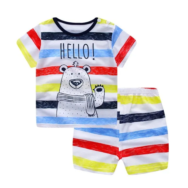 Striped Baby Boy Clothes Summer Newborn Baby Boy Clothes Set 2pcs Cotton Baby Girl Clothing Suit Shirt Pants Infant Clothes Set