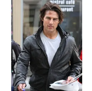 Tom Cruise  M.I 4 Ghost Protocol Black Hoddie Leahter Jacket