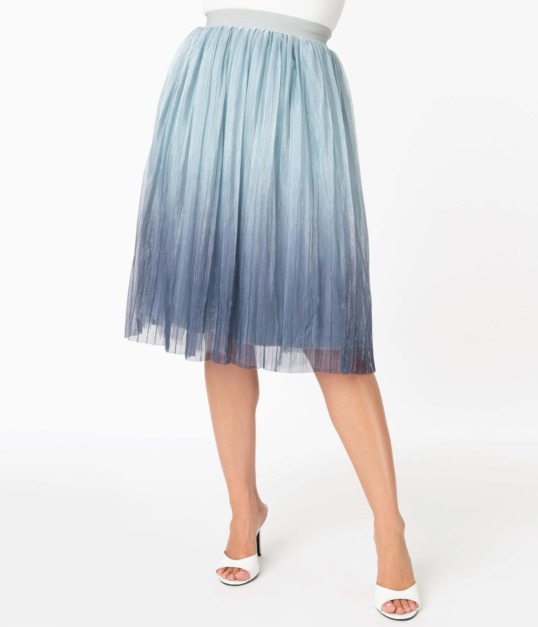 Vintage Style Blue & Silver Ombre Swing Skirt