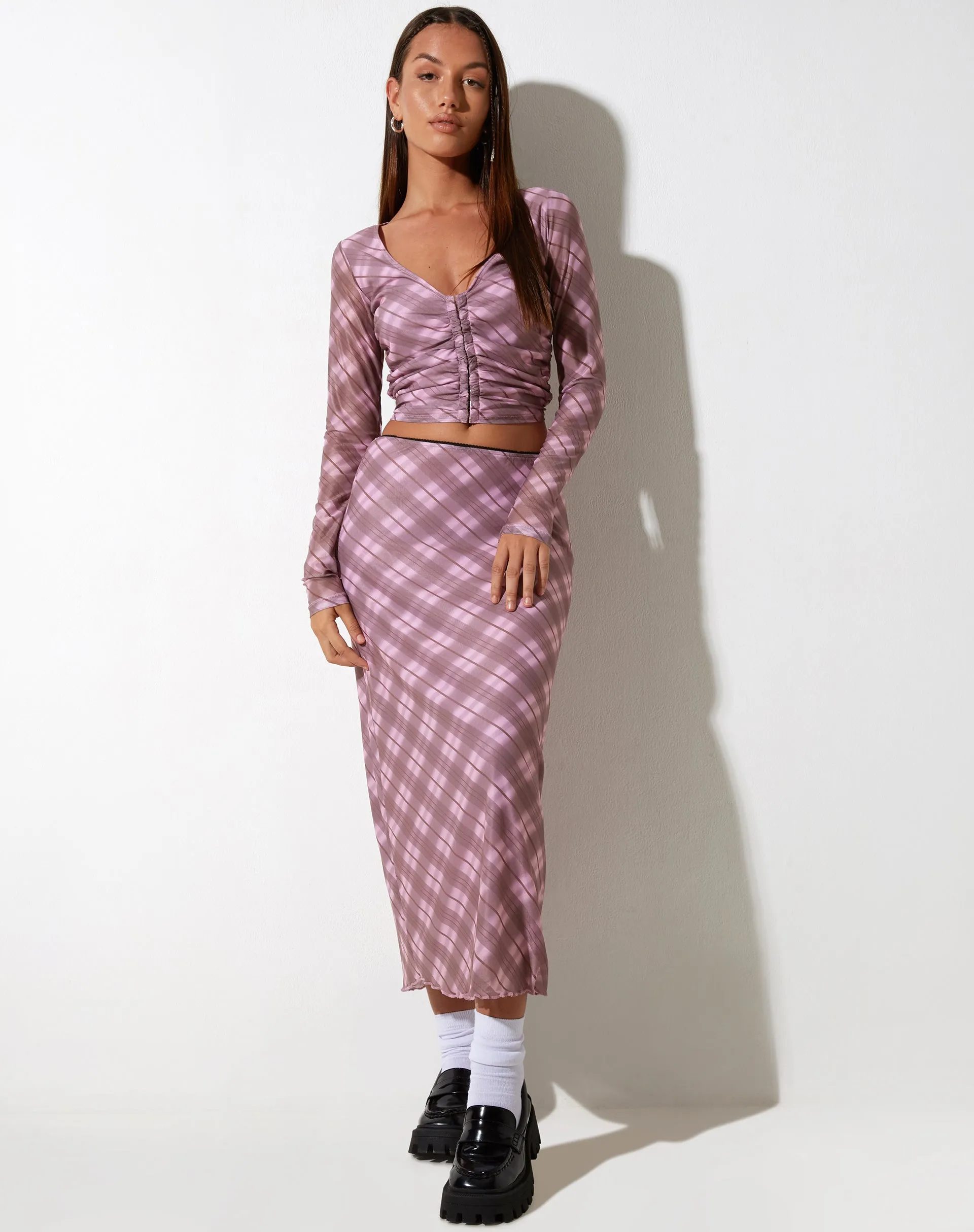 Wesley Crop Top in Pink Blurred Check