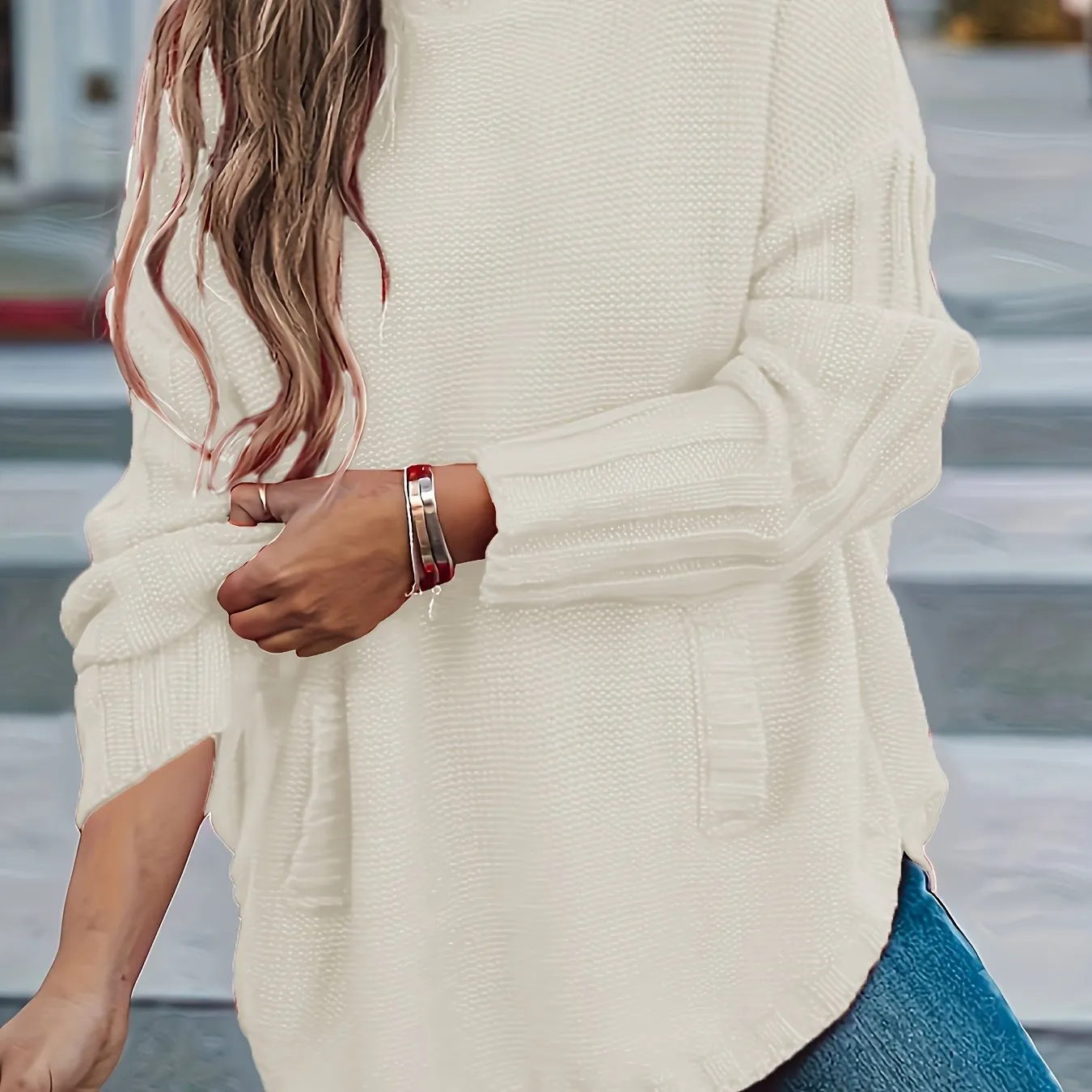 Women's Plus Solid Long Sleeve High Neck Sweater - Effortless Style with a Touch of Sophistication